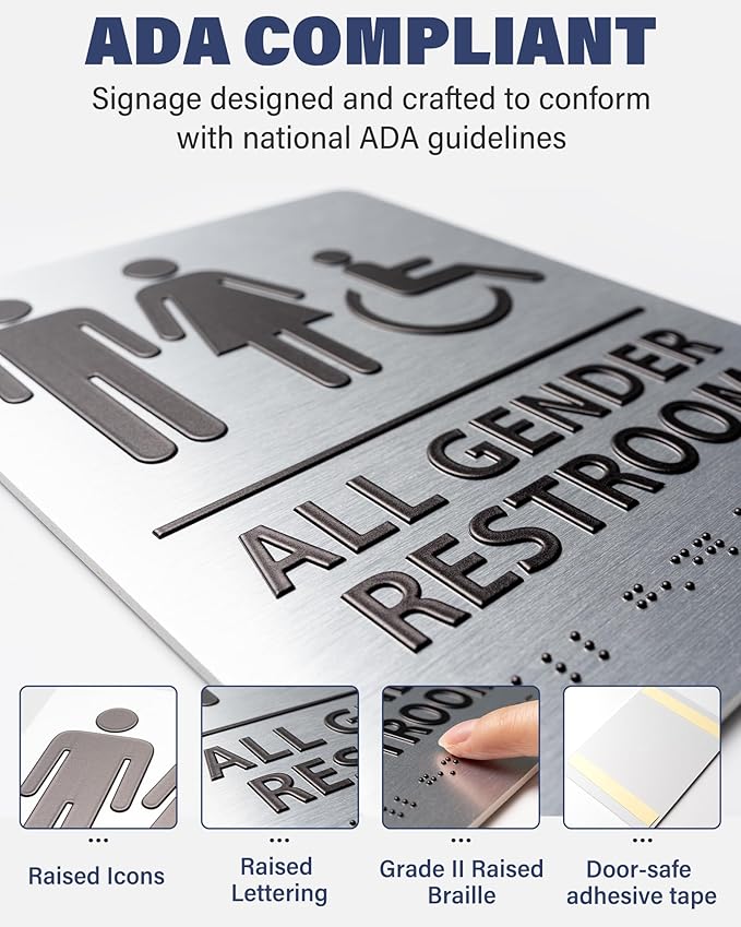 ADA-Mark Modern Restroom Sign for Business - ADA Compliant Braille Bathroom Sign with Easy Installation - 6" W x 8" H