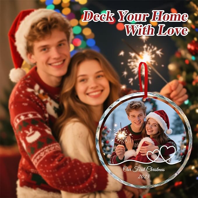 Personalized Christmas Ornaments 2025 - Custom Christmas Ornament Crystal - Photo Ornament for Xmas, Anniversary, Wedding - Personalized Gifts for Family, Couple, Boyfriend, Girlfriend (3.15")