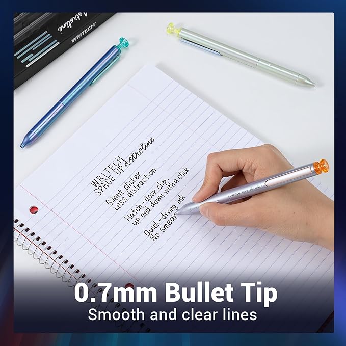 WRITECH Gel Pens Black Ink: Sleek Metal Barrel Pen Fine Point 0.7mm Retractable 3ct No Smear Quick Dry Smooth Writing Silent Clicker Space Up Astroline