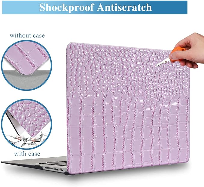 KEROM Compatible with MacBook Pro 16 inch Case 2025-2021 M4 M3 M2 M1 Pro/Max Chip A3403 A3186 A2991 A2780 A2485, Textured Crocodile Skin Aligator Skin PU Leather Hardshell Case & Keyboard Cover, Lilac