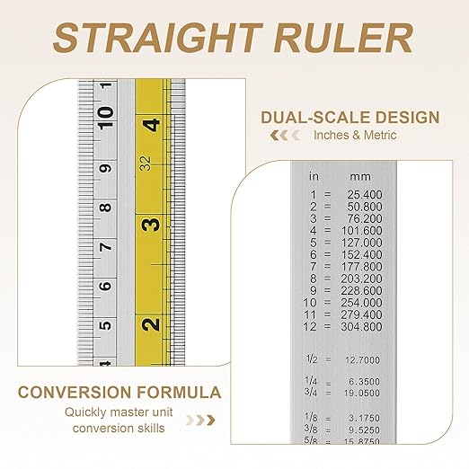 HARFINGTON 2pcs Metal Straight Ruler 30cm Metric SAE Aluminum Alloy Measuring Rulers Scale Tool with Hole for Measure Study Reading Classroom Office, Yellow
