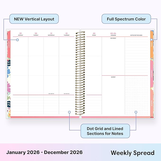 Blue Sky Livewell 2026 Weekly and Monthly Planner Calendar, January 2026 - December 2026, 7" x 9", Flexible Laminated Cover, Heavy Duty Coil Binding, Colorful Premium Paper, Includes Storage Pocket, Stickers, Beck