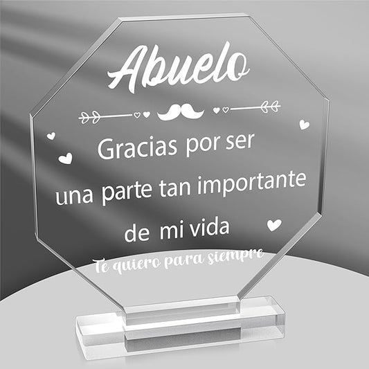 Yopyame Spanish Grandpa Birthday Gifts - Regalos para Abuelo Octagon Acrylic Gift Keepsake Paperweights Gift for Grandpa in Spanish Christmas Father's Day Gifts for Grandpa from Granddaughter Grandson