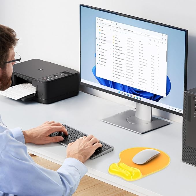 Mouse Pad with Gel Wrist Rest, Ergonomic Comfortable Computer Wrist Support for Laptop, Pain Relief Mousepad with Non-Slip PU Base for Office & HomeYellow