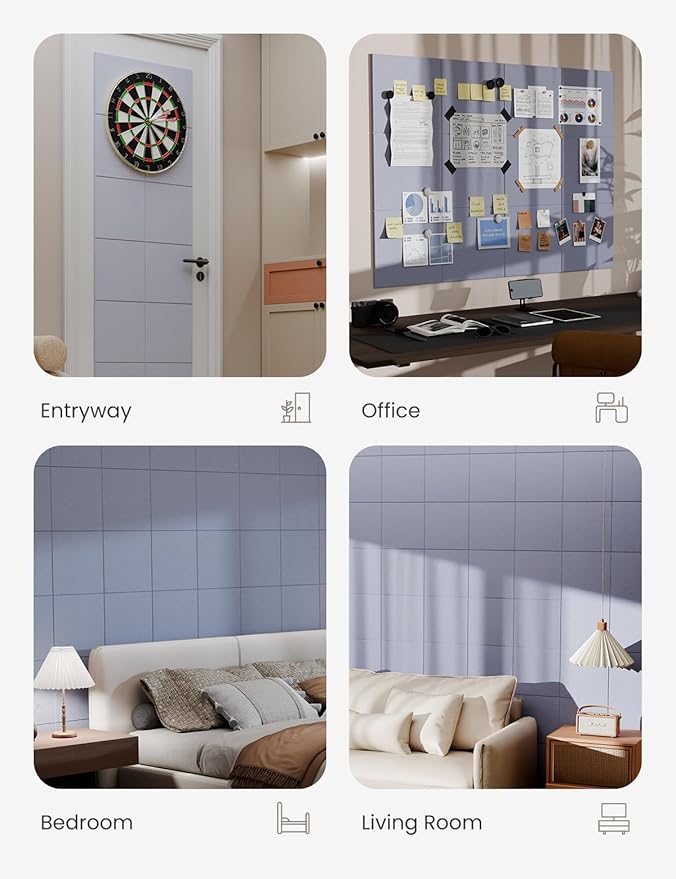 Bumusty Large Cork Board 47"x35" Alternative - 12 Pack Felt Wall Tiles with 70 Safe Removable Adhesive Tabs, 30 Pushpins, Cork Boards for Walls Pin Board Bulletin Board Office Decor (Soft Periwinkle)