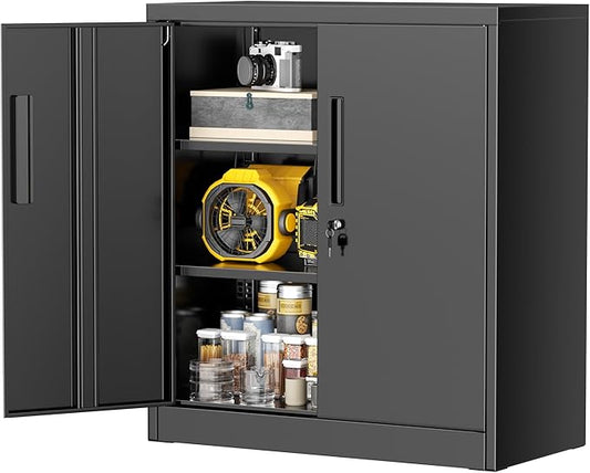 Greenvelly Metal Garage Storage Cabinet,36" Black Lockable Metal Cabinets with 2 Doors and Shelves,Storage Locking Counter Cabinet for Home Office,Garage,Kitchen,School