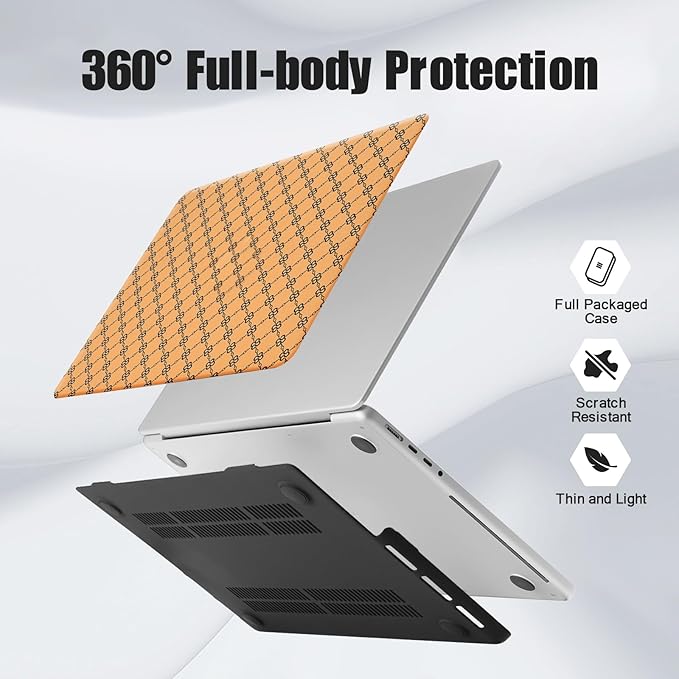 DTangLsm Compatible with MacBook Air 13 inch Case 2025-2022 M4 M3 M2 A3240 A3113 A2681, Luxury Checkered Textured Vintage Leather Retro Hard Shell Case for MacBook Air 13.6 inch+Keyboard Cover,Yellow