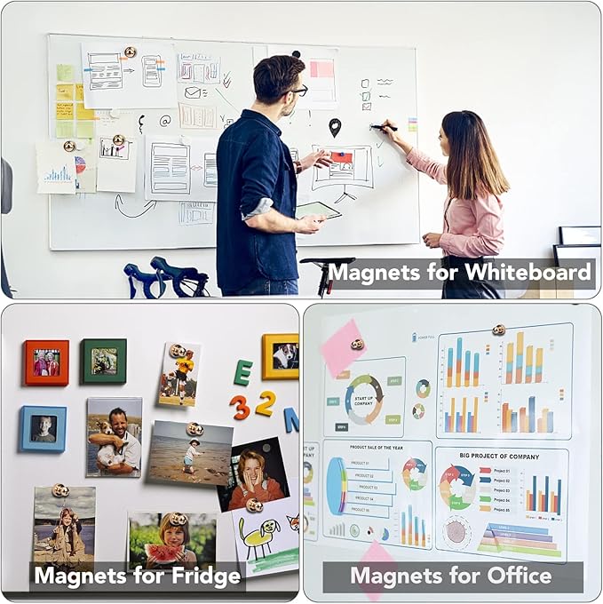 LOVIMAG Refrigerator Magnets, Fridge Magnets, Strong Whiteboard Magnets, Gold 50 Pcs Magnetic Push Pins, Strong Metal Magnets for Fridge, Whiteboard, Office, Classroom, Map, Kitchen