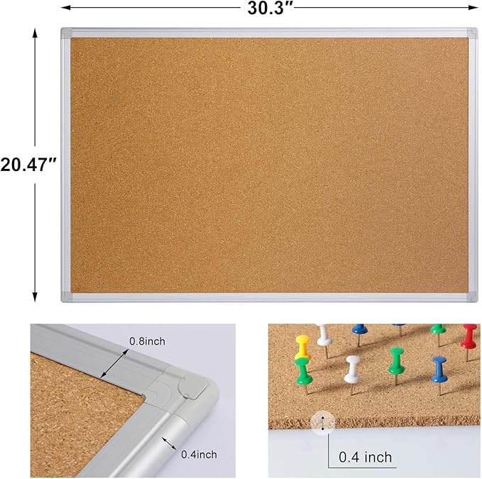 Board2by 2-Pack Cork Board Bulletin Board 20 x 30 Inches, Silver Aluminium Framed Corkboard, Office Board for Wall Cork, Large Wall Mounted Notice Pin Board with 32 Pins