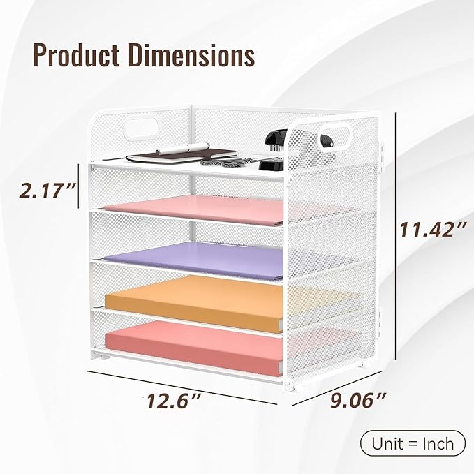 Supeasy 5 Trays Paper Organizer Letter Tray with Handle-Mesh Desk File Organizer, Paper Sorter Desk Organizer for Office, Home or School