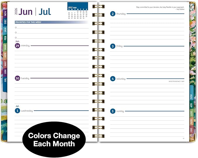 HARDCOVER 2026 Planner, 5.5"x8": 14 Months (November 2025 - December 2026), Daily Weekly Monthly Planner, Yearly Agenda, Bookmark, Pocket Folder and Sticky Note Set (Watercolor Tree)