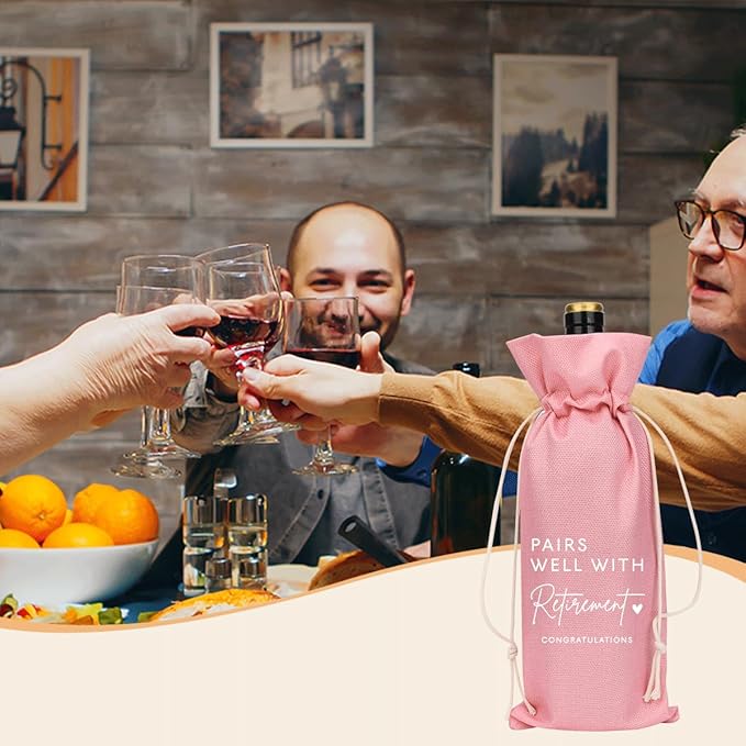 XFW Pink Retirement Wine Bag Retirement Gifts for Women Men Farewell Gifts for Coworkers Going Away Gift for Friends Boss