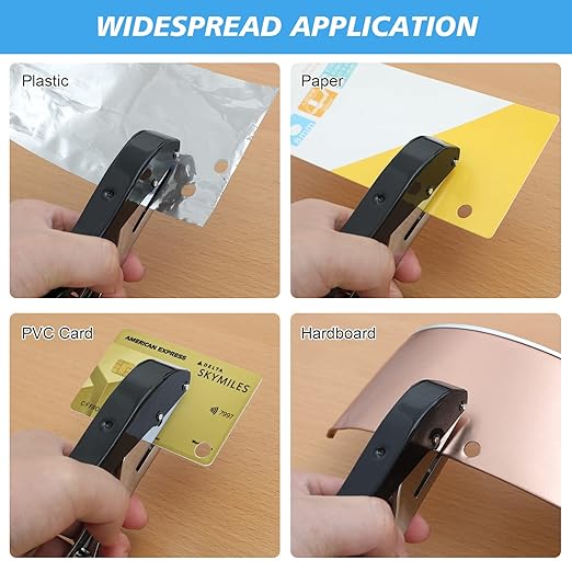 Heavy Duty Single Hole Punch - Portable Hand Held for Paper, Cards, Plastic & Cardboard (10MM Black)