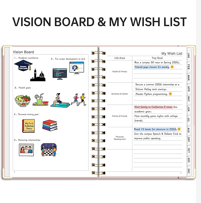 2026 Planner, Weekly and Monthly, A5 Size (5.7" x 8.3"), Jan 2026 - Dec 2026, Calendar, To-do List, Agenda, 12-Month Tabs, Hardcover, 100 GSM Thick Paper, Spiral-bound (Pink)