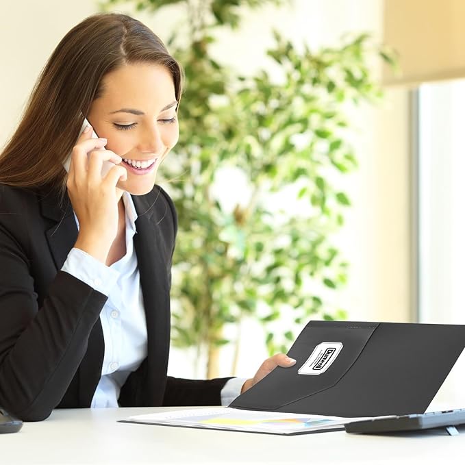 Dunwell Plastic Folders with Pockets (Black, 3 Pack), 2 Pocket Poly Folders for School, Home or Office, Durable Acid-Free Poly, Includes Removable Adhesive Labels