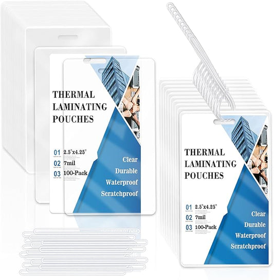 100 Pieces 7 Mil 2 1/2" x 4 1/4" Luggage Tag Laminating Pouches with Slot Hole Thermal Laminate Pouch Tags Kit Resealable for Work Permits Pass Cards Student ID Cards (100, 7 Mil)