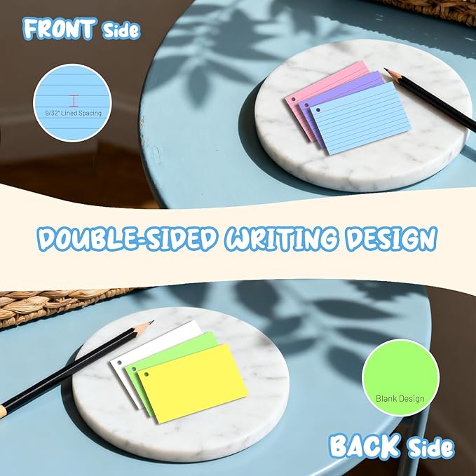 Colored Index Cards 3x5, 300 Count Lined Index Cards with Ring, 6 Colors Note Cards 3x5, 50 Sheets Each Pack, Heavy Bright Flash Cards with Rings, Colored Notecards 3x5 Lined for Office, Home, School