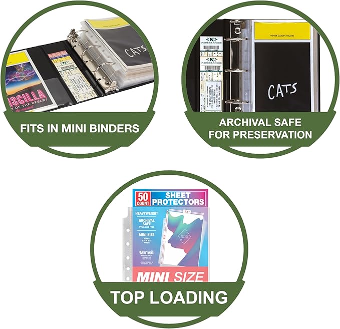 Samsill Mini Sheet Protectors 100 Pack, 5.5 x 8.5 Inch Page Protectors for Mini 3 Ring Binder, Clear Protector Sheets, 7 Hole, Top Loading, Acid Free