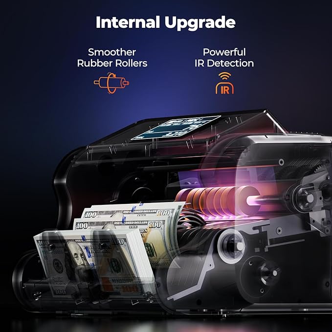 MUNBYN IMC09 Mixed Denomination Money Counter Machine, Value Counting, UV/MG/IR/MT Bill Counter, 3.5" TFT Display Money Counting Machine, USD, EUR, MXN, CAD Cash Counter for Business (White)