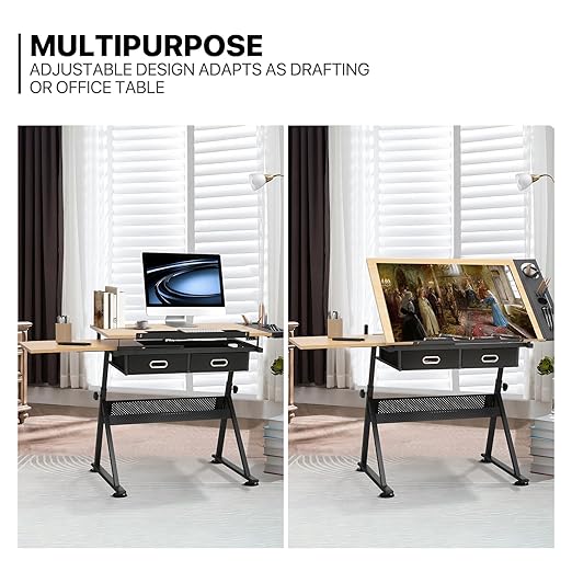 MoNiBloom Adjustable Drafting Table & Stool Set with Storage, Versatile Art Desk and Craft Center Home Study Room Artist Desk