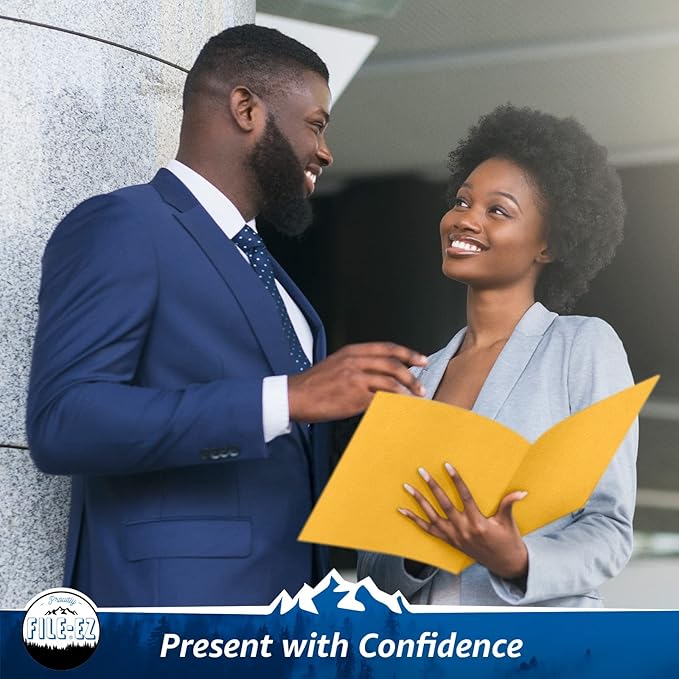 FILE-EZ Two-Pocket Folders, Yellow, 125-Pack, Textured Paper, Letter Size (EZ-32470)