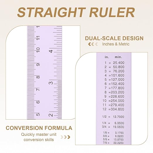HARFINGTON 4pcs Metal Straight Ruler 30cm Metric SAE Aluminum Alloy Measuring Rulers Scale Tool with Hole for Measure Study Reading Classroom Office, Purple