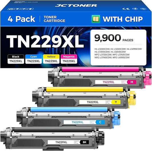 TN229XL Toner Cartridge Set 4-Pack Replacement for Brother TN-229XL TN229 XL MFC-L3720CDW MFC-L3780CDW HL-L3220CDW HL-L3280CDW HL-L3300CDW HL-L3295CDW L8245CDW MFC-L8395CDW L3765CDW Printer Ink Black