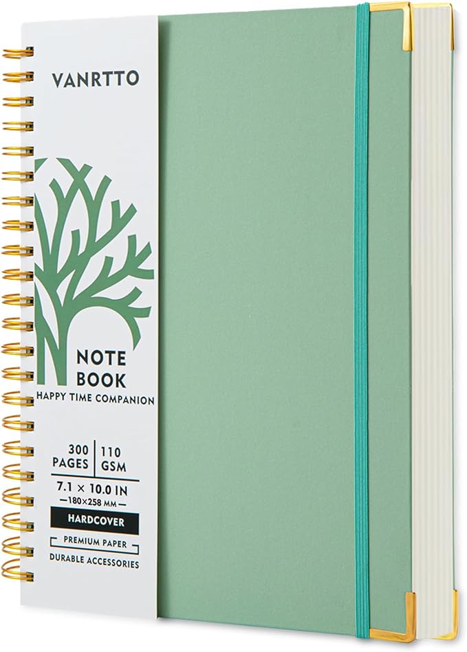 Hardcover Spiral Notebook, B5 Notebooks College Ruled, 110 GSM Thick Lined Paper Notebooks for Work, School and Travel, 300 Pages Journals for Writing, Large Journal for Women and Men Green B5