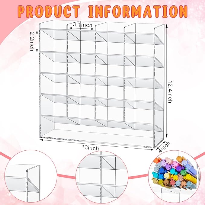 Acrylic Pen Organizer Storage for 250 Markers Vertical Marker Organizer Acrylic Pen Display Holder for Office Desk Desktop Stationery Pencil Storage, Clear, 13 x 4 x 12.4 Inch