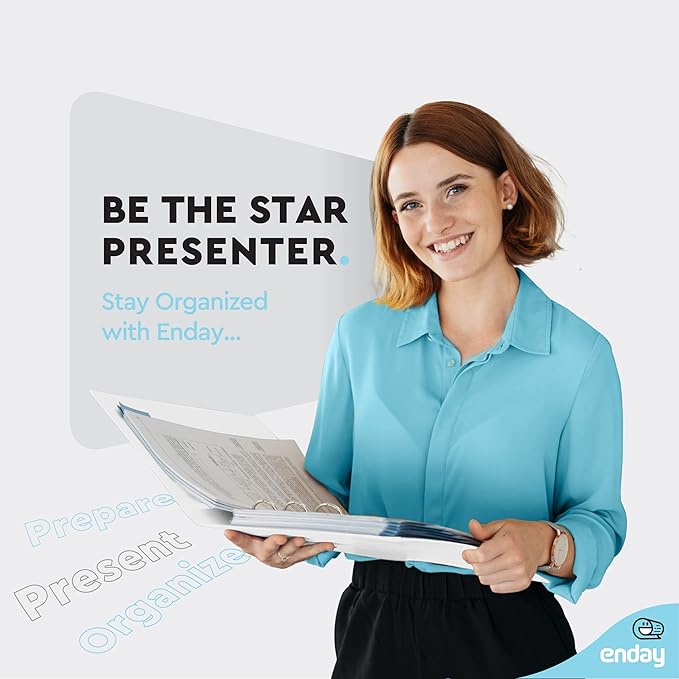 3 Ring Binder 1.5 Inch White, 1 ½ inch Binder Clear View Cover with 2 Inside Pockets, Colored School Supplies Office and Home, 6 Pack – by Enday