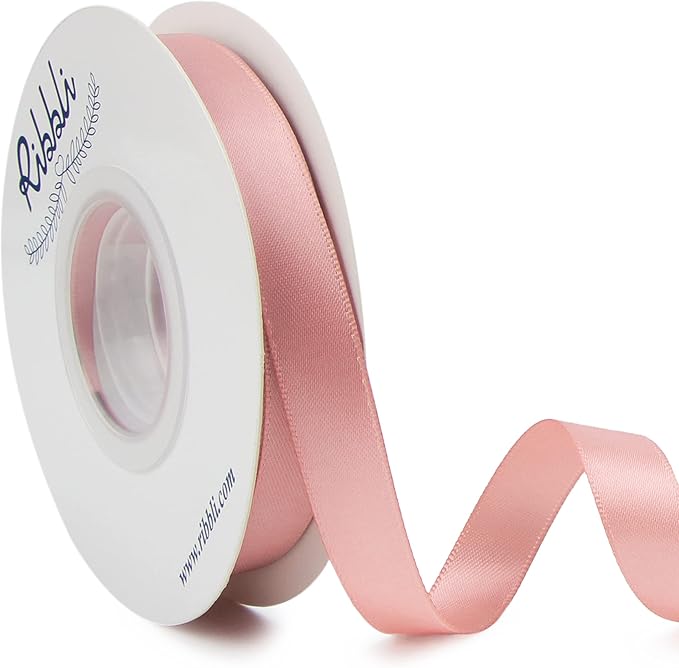 Ribbli Rose Gold Double Faced Satin Ribbon,1/2 Inch x Continuous 25 Yards,Use for Craft Bows Bouquet, Gift Wrapping, Wedding Decoration, Floral Arrangement