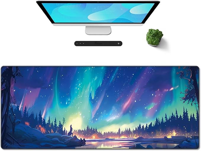 Galdas Gaming Mouse Pad XXL XL Large Long Extended Big Mousepad Non-Slip Rubber Keyboard Mouse Pad with Stitched Edges for Laptop Home Office (31.5x11.8x0.08 Inch) … (Aurora)