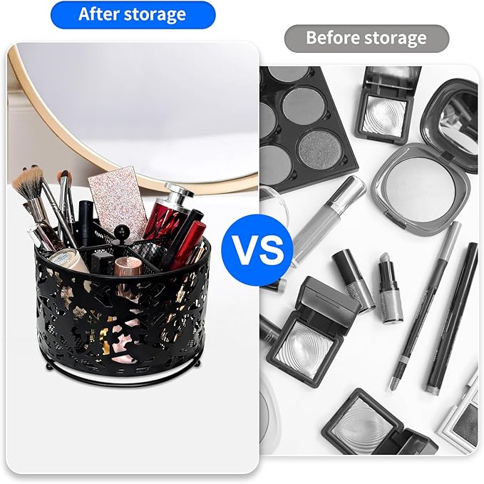 360 Degree Rotate Pen Holder for Desk Mesh Desk Pen Organizer Pencil Holder Large Capacity Accessories & Workspace Organizers for School,Home (Black bird lace pattern, No hook)