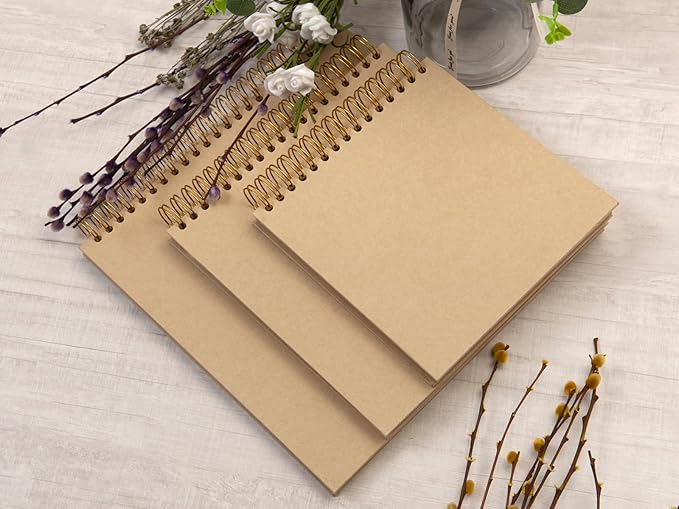 potricher 10 x 10 Inch DIY Scrapbook Photo Album 80 Pages Thick Kraft Blank Yellow Paper Memory Book for Wedding and Anniversary Family (Yellow, 10 Inch)