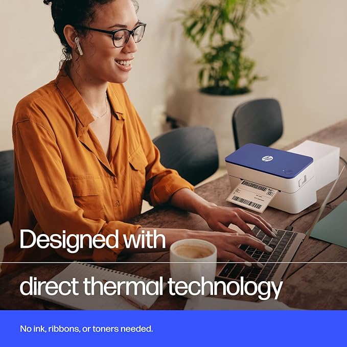 HP Shipping Label Printer, Commercial Grade Direct Thermal, Compact & Easy-to-use, High-Speed 300 DPI, Barcode, Compatible with, UPS, Ebay, ShipStation More, HPKE103, 7.9''x 4.6'' x 4.7'', white