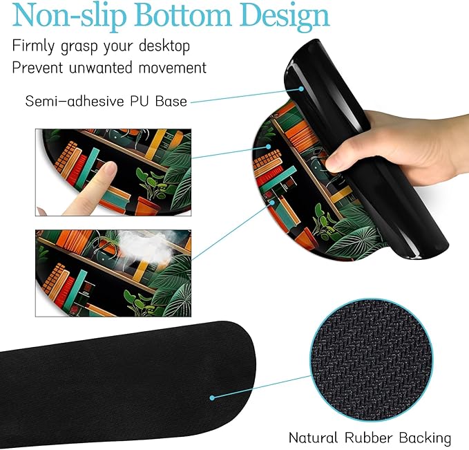 Book Mouse Pad Set Large Desk Matt for Desktop, Ergonomic Mouse Pad with Wrist Rest, Gaming Mouse Pad Wrist Support Keyboard Mat Cup Coaster Set Cute Office Desk Decor Accessories