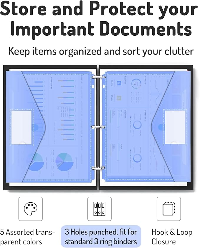 Forvencer Binder Pocket, 4X Regular Capacity, 10 Pack Super Heavyweight Plastic Folders with Tight Closure, Folders with Pockets Side Loading, Binder Organizer, Binder Dividers, Letter Size, Extended