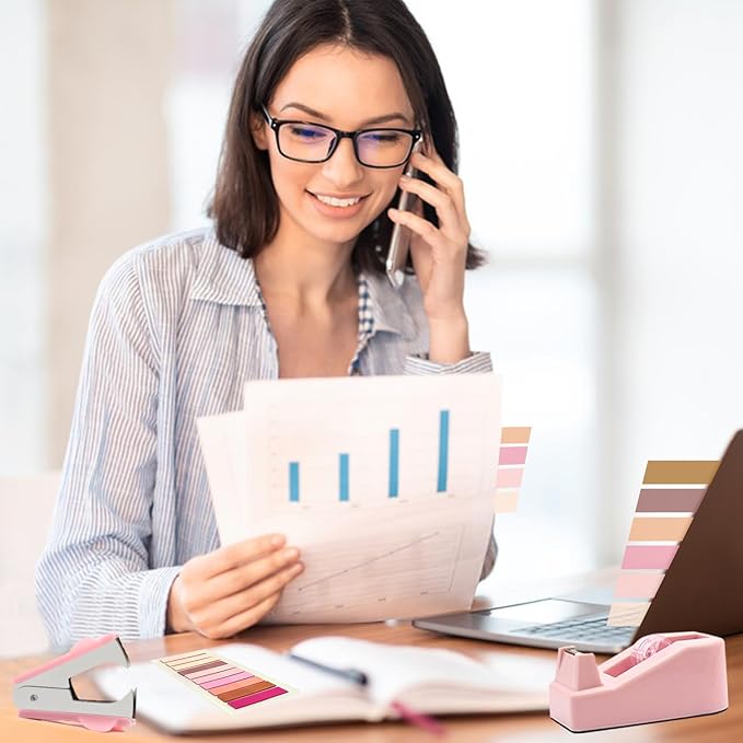 Pink Stapler and Tape Dispenser Set - Office Accessory Kit, Gift for Women, Coworkers, Boss Lady, Clerks