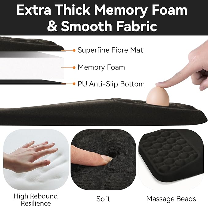 Ospelelf Mouse Pad with Wrist Rest Black Ergonomic Comfortable Pain Relief Mousepad Wrist Support for Laptop Computer