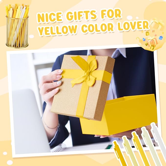 100 Pcs Ballpoint Pens Bulk Retractable Writing 1. 0 mm Black Ink Cute Pens Smooth Writing Color Fancy Gift for Teacher Student Employee Office School Home Baby Shower Supplies (Yellow Series)