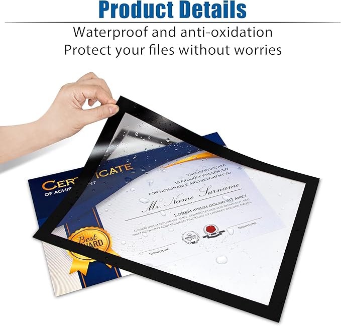 Magnetic Sign Holder, 8.5 x 11 Wall Mount Self Adhesive Document Display Frames, Double Sided Display for Glass Window (Black, 2pack)