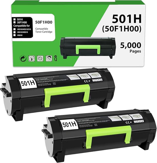 50F1H00 501H Toner Cartridge Compatible Replacement for Lexmark 501H 50F1000 for MS310dn MS312 MS410dn MS510dn MS610dn MS312dn MS315dn MS415dn(5,000 Pages 2 Pack Black)