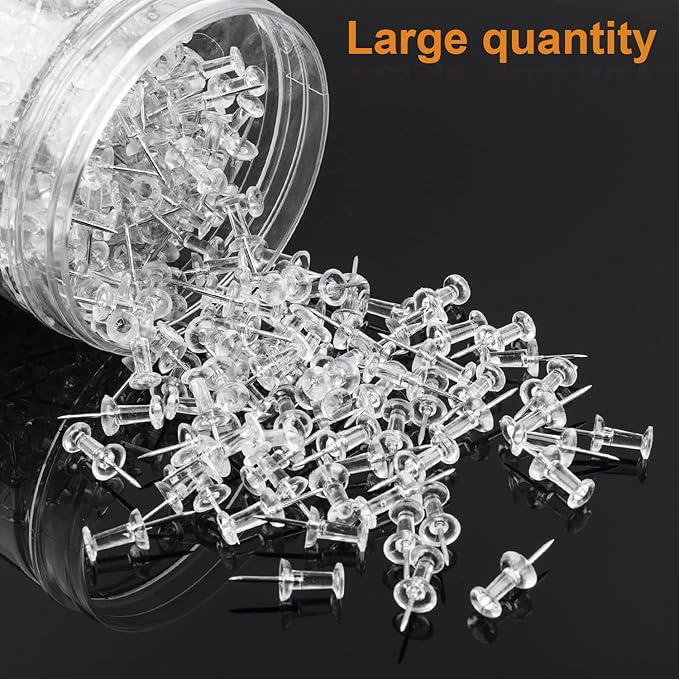 400Pcs Push Pins, Clear Thumb Tacks for Bulletin Board, Stick Pins Thumb Tacks for Cork Board Wall Hangings, Office Push Pins Steel Point and Clear Plastic Head