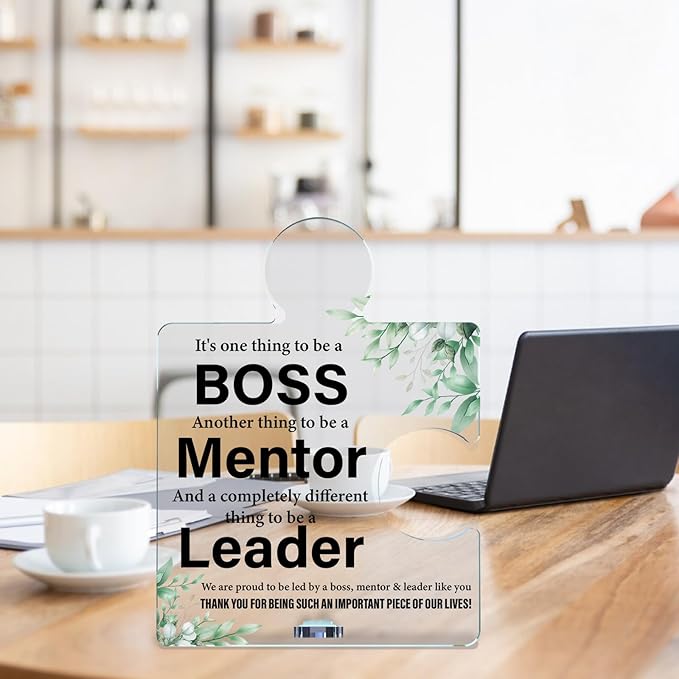 Thank You Appreciation Gifts for Boss Mentor Leader, Leader Mentor Boss Gifts for Women Men New Job Retirement Going Away, Bosses Day Gift Office Acrylic Puzzle Plaque Sign Desk Decor