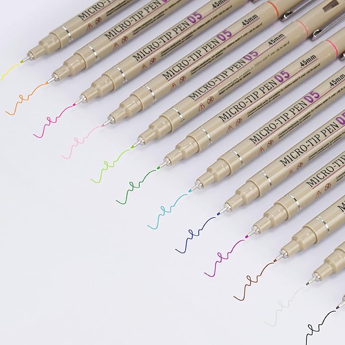 [12 Colors] 05 Micro, Fineliner Pen Set Ink, Fine Point Pen,Multi-liner, Sketching, Anime,Artist Illustrating/Technical Drawing,Office Documents