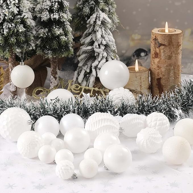 Christmas Balls Ornaments -36pcs Shatterproof Christmas Tree Decorations with Hanging Loop for Xmas Tree Wedding Holiday Party Home Decor,6 Styles in 3 Sizes(White)