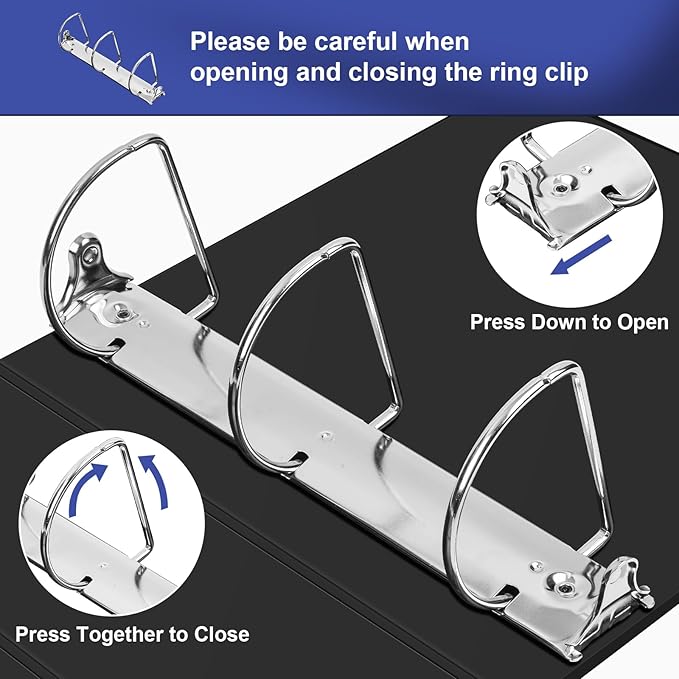 Comix Durable 3 Ring Binder, 4 inch D Ring Binders, Hold 835 Sheets of US Letter Size Paper, 2 Pack (Black)