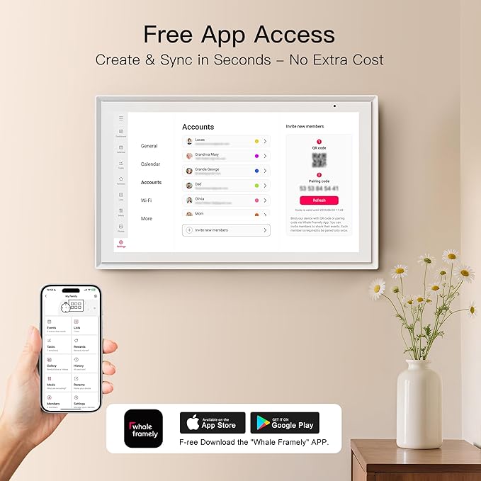15.6 Inch Digital Calendar, Full HD Touchscreen Smart Planner for Family Schedules - Wall & Desk Mount, Great for Seamless Daily Planning & Household Organization, with LED Reminder Light