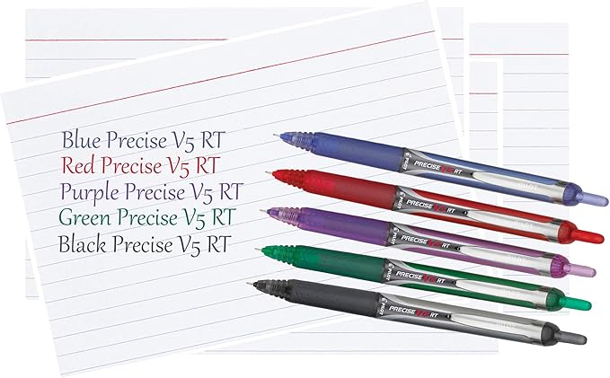Precise V5 RT Retractable Rolling Ball Pens, Extra Fine Point (.5mm), Purple Ink, 3-pk; Premium Comfort Grip, Bundle with Plastic Reusable Pouch