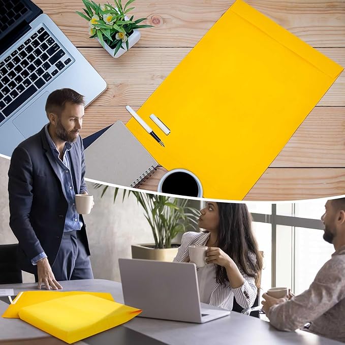 15 Pcs 14 x 18 x 2 Inch Large Expandable Catalog Envelopes Manilla Kraft Peel and Seal Envelopes Light Large Mailing for Office Home Documents Magazines Photos Storage Organizing